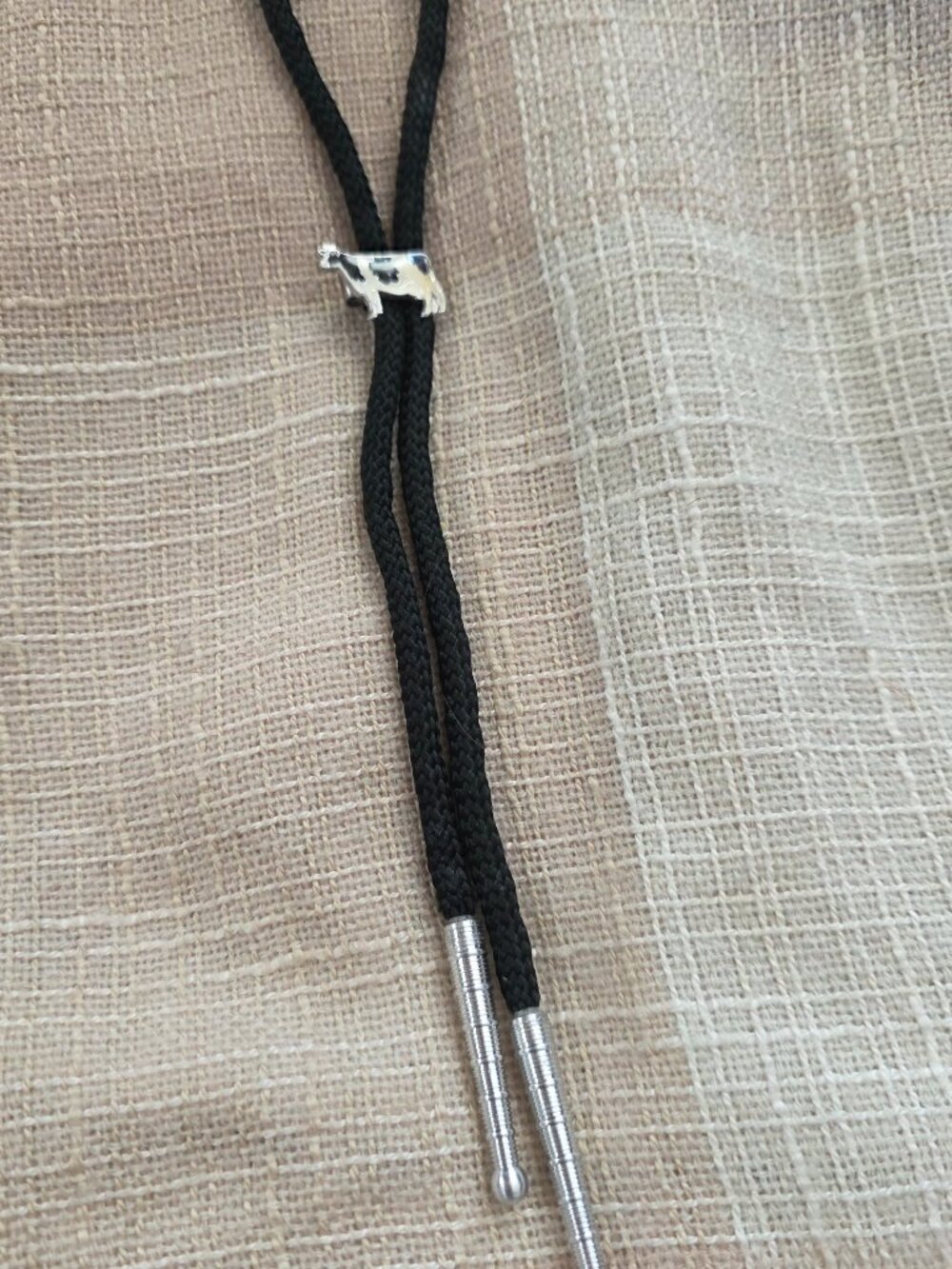 Vintage Eclectic Western Gorpcore Coastal Cowgirl Dadcore Silver Cow Bolo Tie